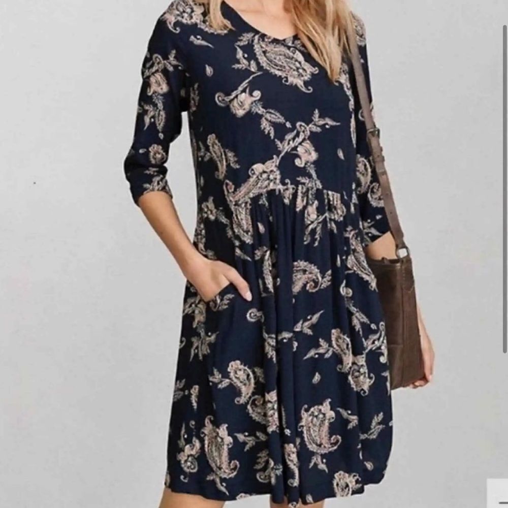Garnet Hill V-Neck Bohemian Paisley Pocket Dress